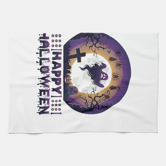 Happy Halloween Ghost Bats Spiders_1 Kitchen Towel (Horizontal)