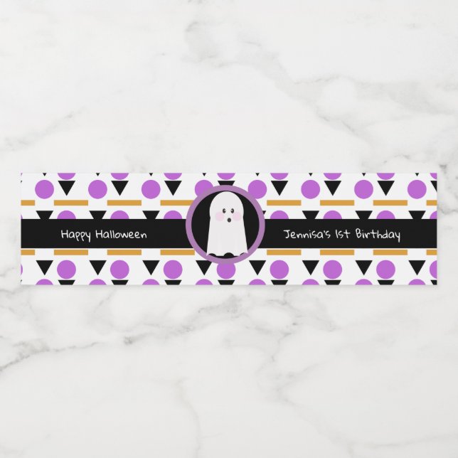 Happy Halloween Ghost Birthday Patterned Water Bottle Label (Single Label)