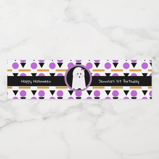 Happy Halloween Ghost Birthday Water Bottle Label (Single Label)