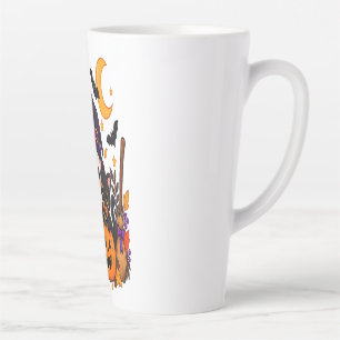 Happy Halloween Ghost & Black Cat Pumpkin Latte Mug