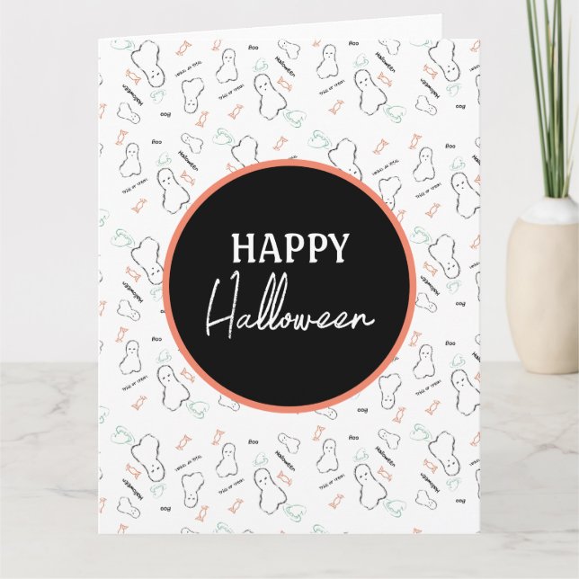 Happy Halloween Ghost Candy Hand Lettering Doodle Card (Front)