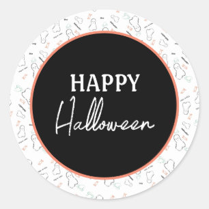 Happy Halloween Ghost Candy Hand Lettering Doodle Classic Round Sticker