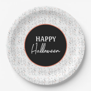 Happy Halloween Ghost Candy Hand Lettering Doodle  Paper Plate