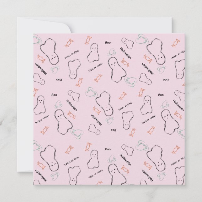 Happy Halloween Ghost Candy Hand Lettering Pink  (Front)