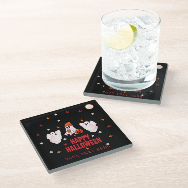 Happy Halloween Ghost Coaster – Cute Custom Spooky (Angled)