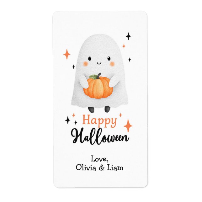 Happy Halloween Ghost Custom Shipping Labels (Front)