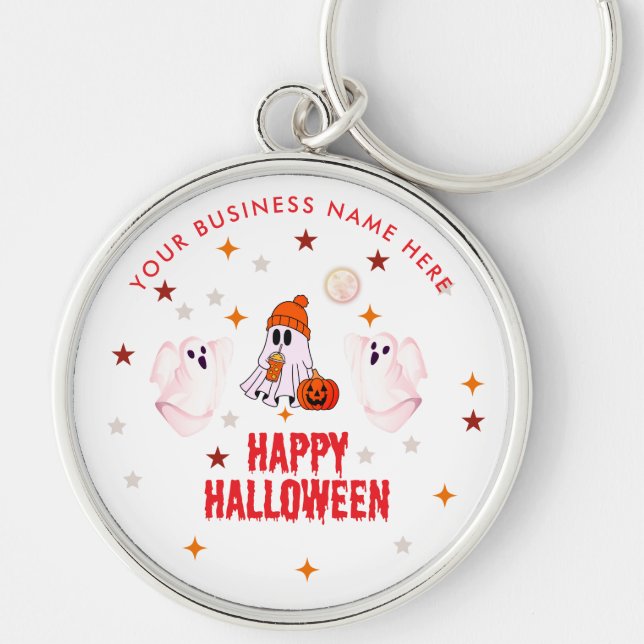 Happy Halloween Ghost Cute & Customizable Keychain (Front)