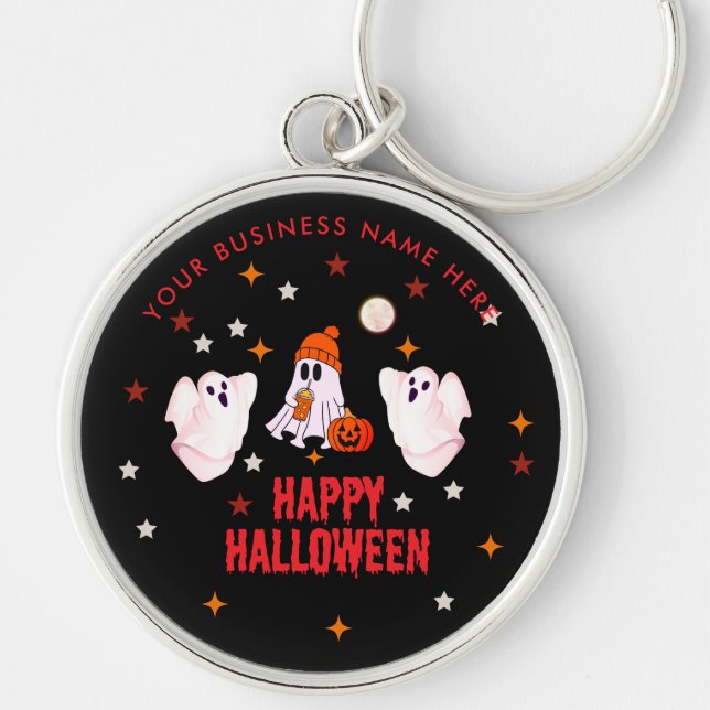 Happy Halloween Ghost Cute & Customizable Keychain (Front)
