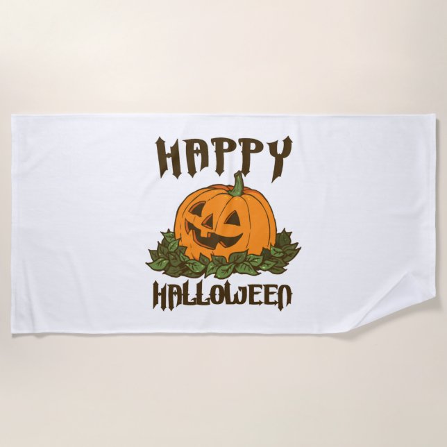 Happy Halloween Ghost -Halloween Costume Pumkin Beach Towel (Front)