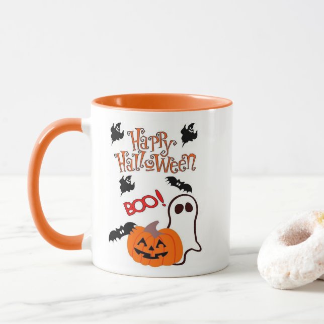 Happy Halloween Ghost  Mug (With Donut)