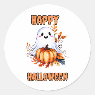 Happy Halloween Ghost - Orange Classic Round Sticker