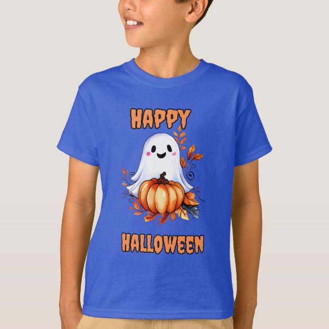 Happy Halloween Ghost Orange T-Shirt (Front)