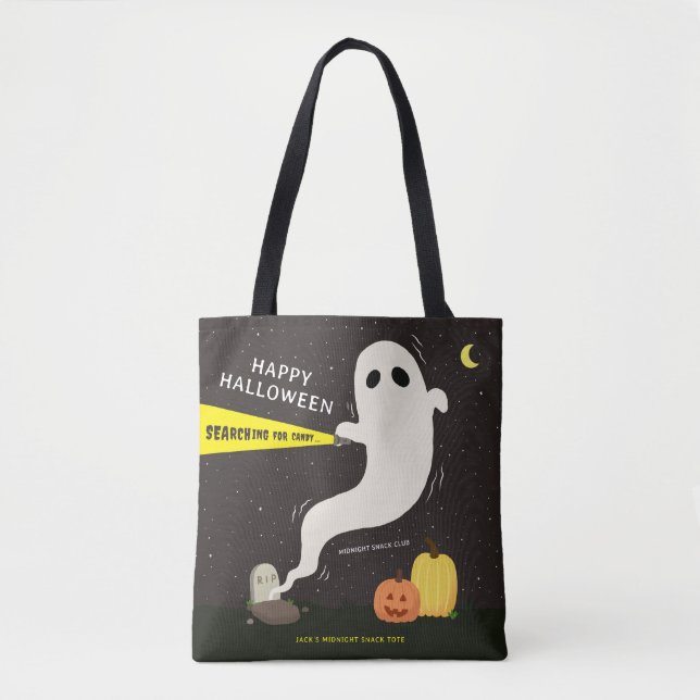 HAPPY HALLOWEEN Ghost Personalized Tote Bag (Front)