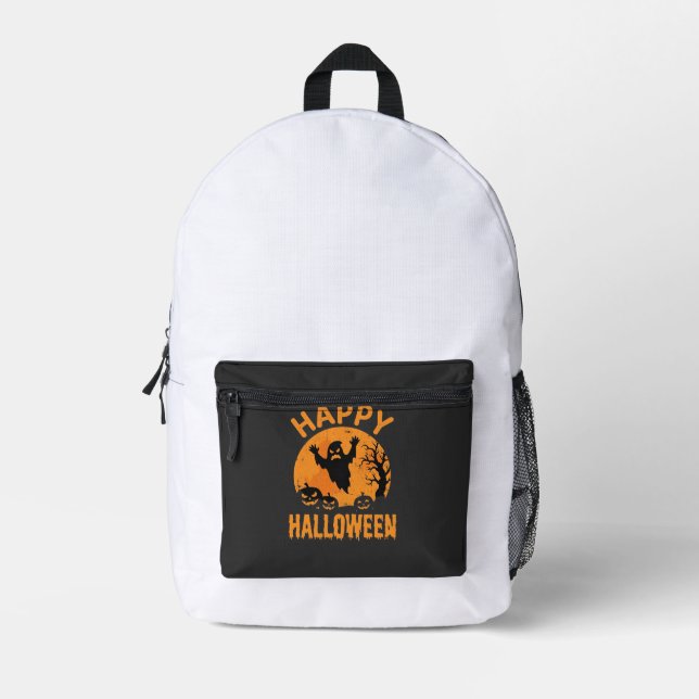 Happy Halloween Ghost Pumpkin Vector Design Printed Backpack (Front)