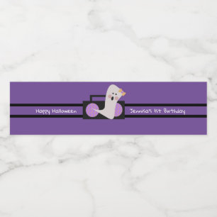 Happy Halloween Ghost Purple Birthday Water Bottle Label