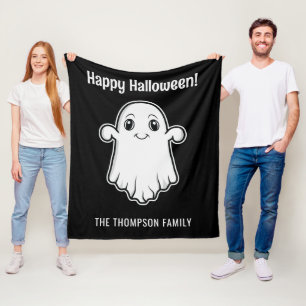 Happy Halloween Ghost Smiling Custom Family Name Fleece Blanket
