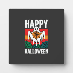Happy Halloween Ghost Spiderweb Retro Plaque