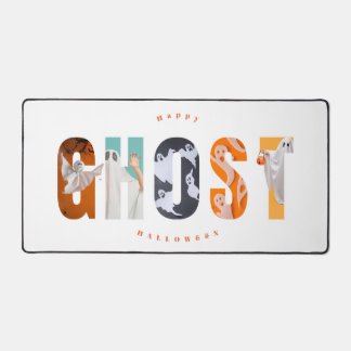 Happy Halloween Ghost Spooky Cute White Gamer Desk Mat