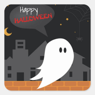 Happy halloween ghost town spooky greetings square sticker