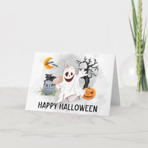 Happy Halloween Ghost Watercolor  Card
