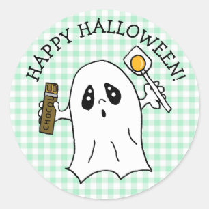 Happy Halloween Ghost with Candy Classic Round Sticker