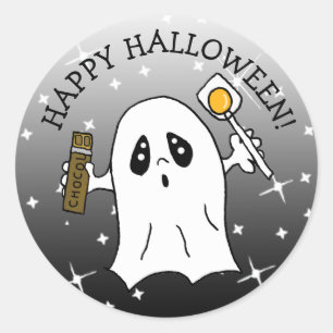 Happy Halloween Ghost with Candy Classic Round Sticker