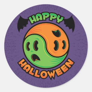 Happy Halloween Ghost Yin-Yang Classic Round Sticker
