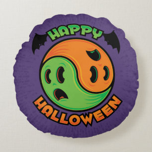 Happy Halloween Ghost Yin-Yang Round Pillow