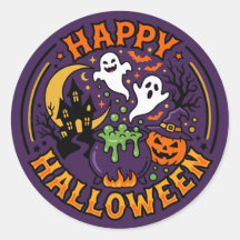 Happy Halloween Ghosts, Cauldron & Haunted House