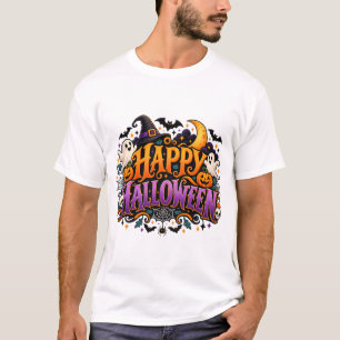 Happy Halloween Ghosts Skulls and Pumpkins Greetin T-Shirt