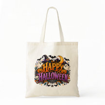 Happy Halloween Ghosts Skulls and Pumpkins Tote Ba