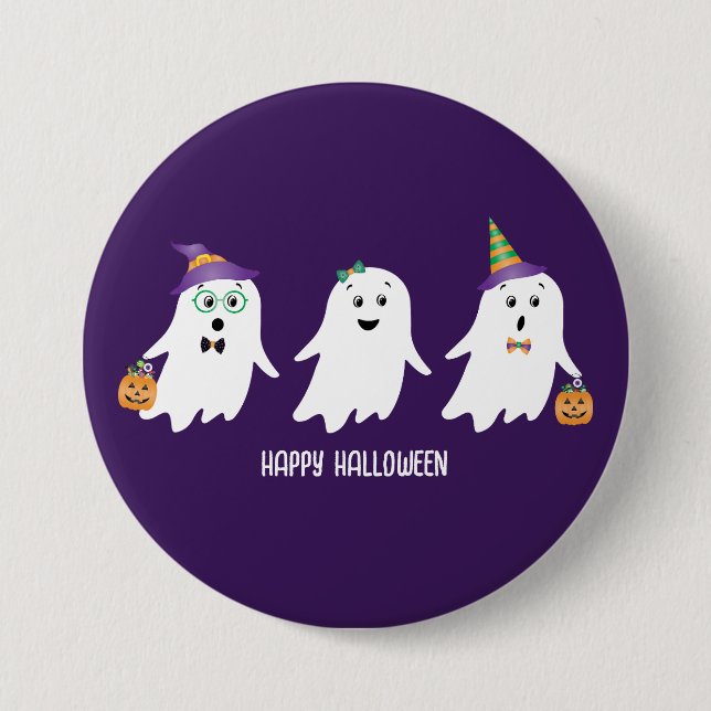 Happy Halloween Ghosts Trick Or Treat 3 Inch Round Button (Front)
