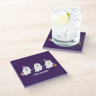 Happy Halloween Ghosts Trick Or Treat Glass Coaster