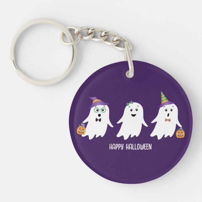 Happy Halloween Ghosts Trick Or Treat Keychain (Front)