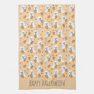 Happy Halloween Ghosts Trick Or Treating Pattern Kitchen Towel