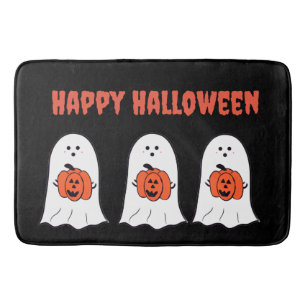 Happy Halloween Ghosts with Jack-o-Lanterns Bath Mat