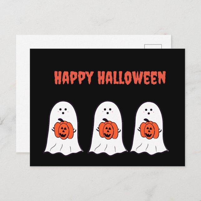 Happy Halloween Ghosts with Jack-o-Lanterns Postcard (Front/Back)