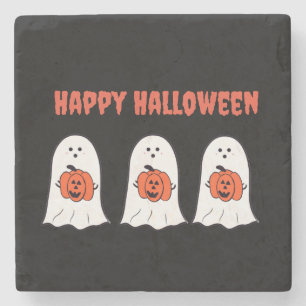 Happy Halloween Ghosts with Jack-o-Lanterns Stone Coaster