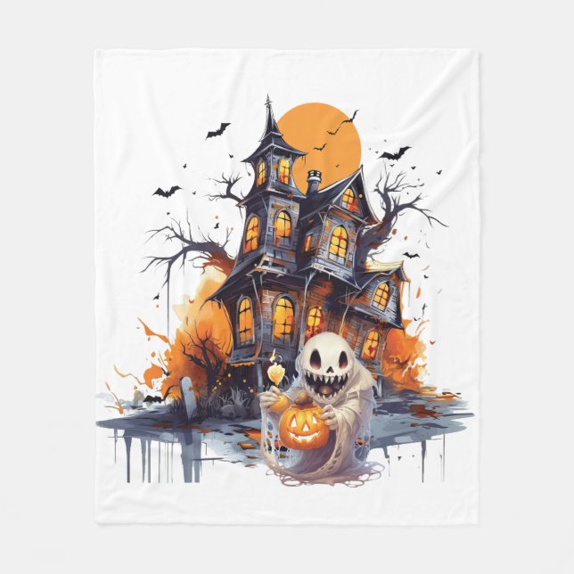 Happy Halloween Ghoul Fleece Blanket (Front)