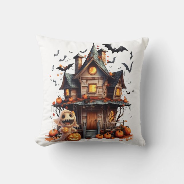 Happy Halloween Ghoul Throw Pillow (Front)