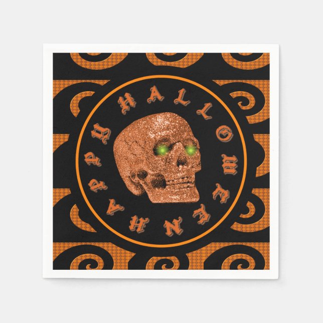 Happy Halloween Glitter Skull Napkins (Front)