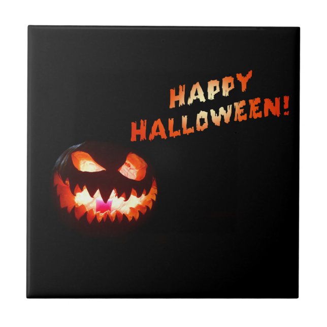HAPPY HALLOWEEN - Glowing Jack-O-Lantern Tile (Front)