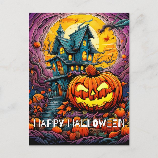 Happy Halloween | Glowing Misbehaving Pumpkin Postcard (Front)