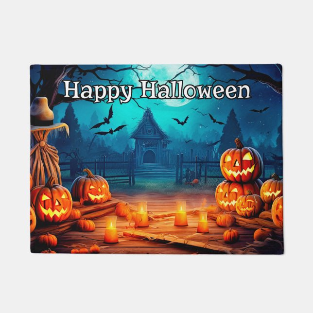 Happy Halloween | Glowing Nefarious Pumpkins Doormat (Front)