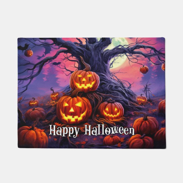 Happy Halloween Glowing Pumpkins Doormat (Front)