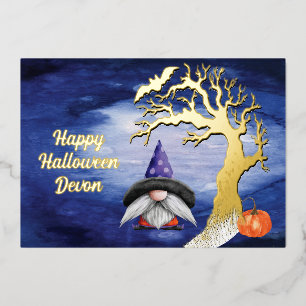 Happy Halloween Gnome Spooky Greeting Foil Holiday Card