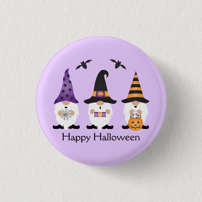 Happy Halloween Gnomes Purple Orange 1 Inch Round Button (Front)