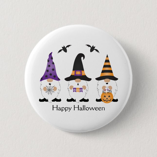 Happy Halloween Gnomes Purple Orange 2 Inch Round Button (Front)