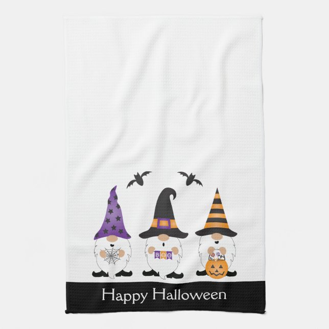Happy Halloween Gnomes Purple Orange  Kitchen Towel (Vertical)