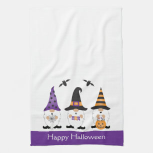 Happy Halloween Gnomes Purple Orange Kitchen Towel